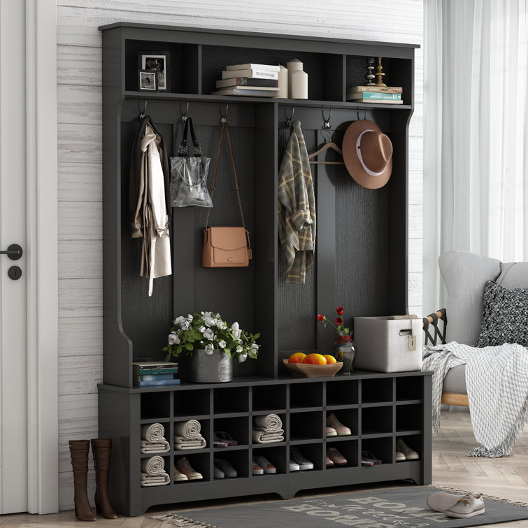 Black hall tree discount with storage bench